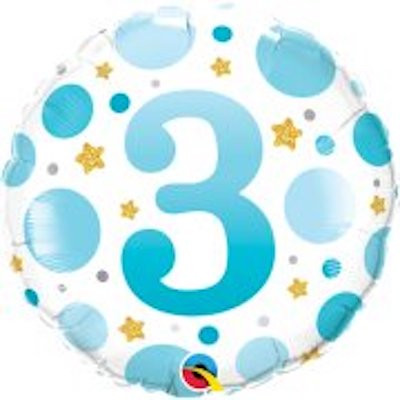 3-as kék pöttyös fólia lufi 46 cm