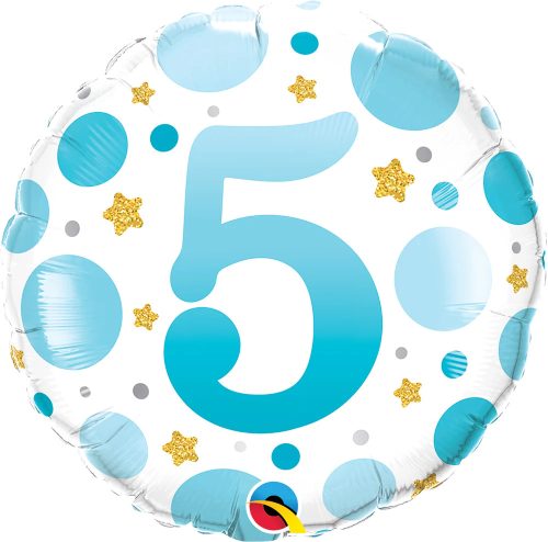 5-ös kék pöttyös fólia lufi 45 cm