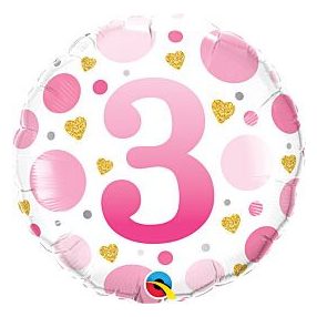 3-as rózsaszín pöttyös fólia lufi 45 cm