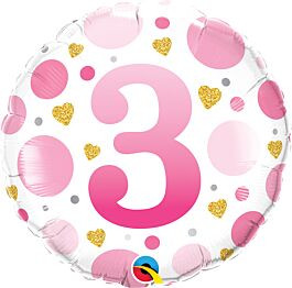 3-as rózsaszín pöttyös fólia lufi 45 cm