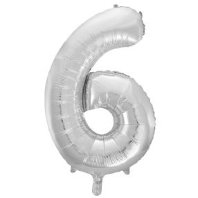 6-os ezüst szám fólia lufi 100 cm