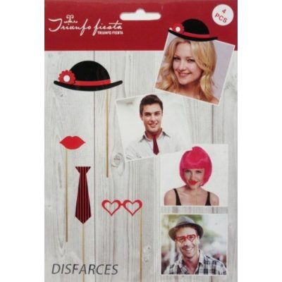   4 darabos Szerelmes szelfi szett - kalap, száj, nyakkendő és szív szemüveg