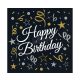 Happy Birthday szalvéta fekete szerpentínes 33*33 cm 20 db