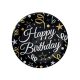 Happy Birthday Papírtányér fekete szerpentínes 18 cm 6 db