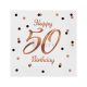 50-es Happy Birthday Fehér-rosegold pöttyös szalvéta 