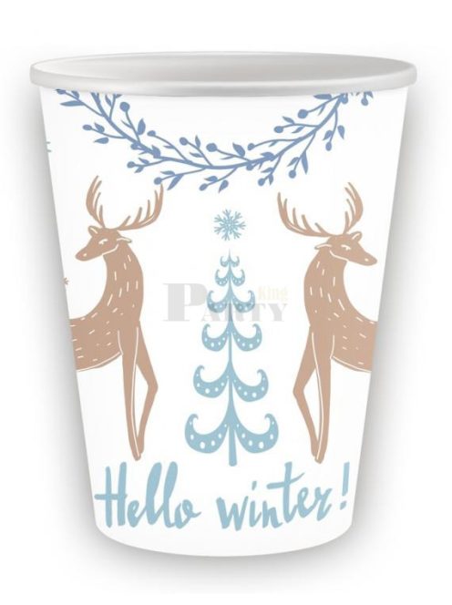 "Hello Winter" rénszarvasos karácsonyi papírpohár 6 db-os csomag