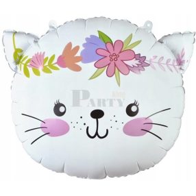 Virágos Cica fej fólia lufi 44*35 cm
