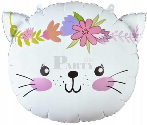 Virágos Cica fej fólia lufi 44*35 cm