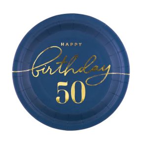  Happy Birthday 50 sötétkék papírtányér 17 cm