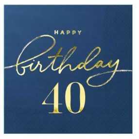 Happy Birthday 40-es sötétkék szalvéta 