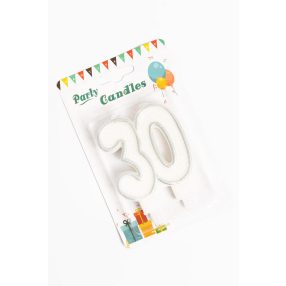 30-as számgyertya fehér ezüst szegéllyel