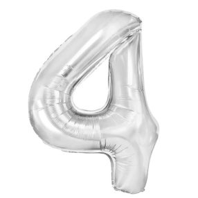 4-es ezüst szám fólia lufi 100 cm