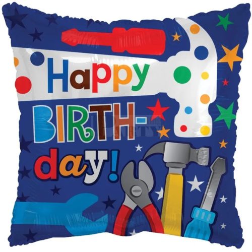 Happy Birthday szerszámok fólia lufi 45 cm