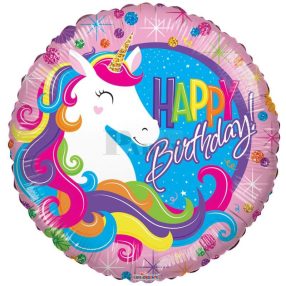 Happy Birthday unikornis pink fólia lufi 45 cm