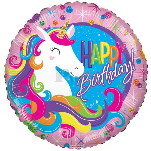 Happy Birthday unikornis pink fólia lufi 45 cm