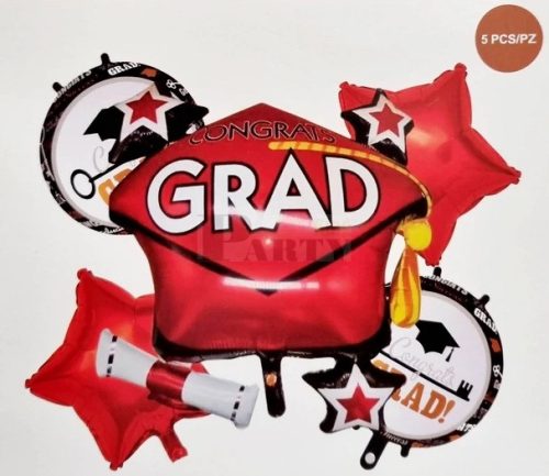 Diploma fólia lufi szett piros 5db  