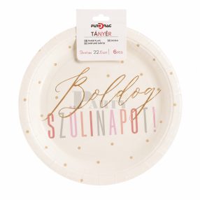Boldog Szülinapot papírtányér rosegold 23 cm 6 db
