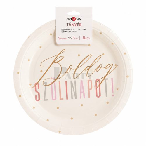 Boldog Szülinapot papírtányér rosegold 23 cm 6 db