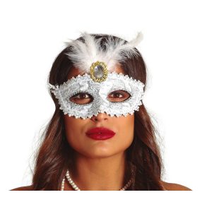 Ezüst fehér tollas szemmaszk