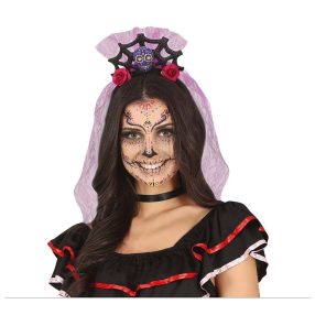   Day of dead/ A halál napja koponyás - pókhálós fejpánt lila fátyollal 