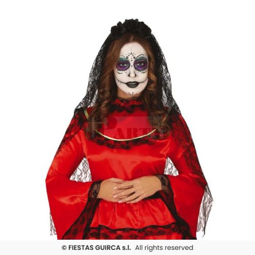 Fejpánt fátyollal fekete rózsás 