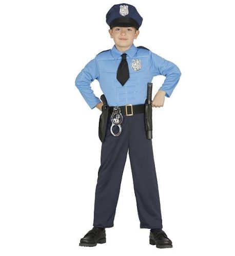 Rendőr jelmez izmosított kék inggel 7-9 éves