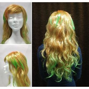 Hosszú narancs-zöld hullámos paróka