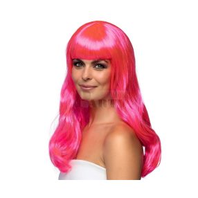 Neon pink hosszú hullámos paróka 